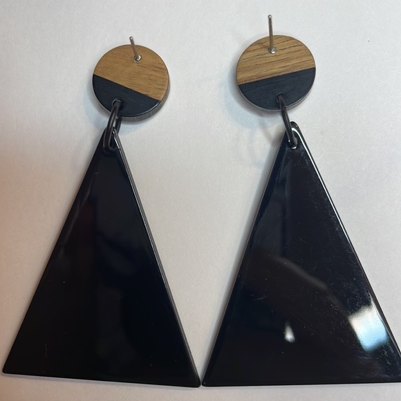 Black Triangle Evil Eye Earrings - Picture 2 of 5